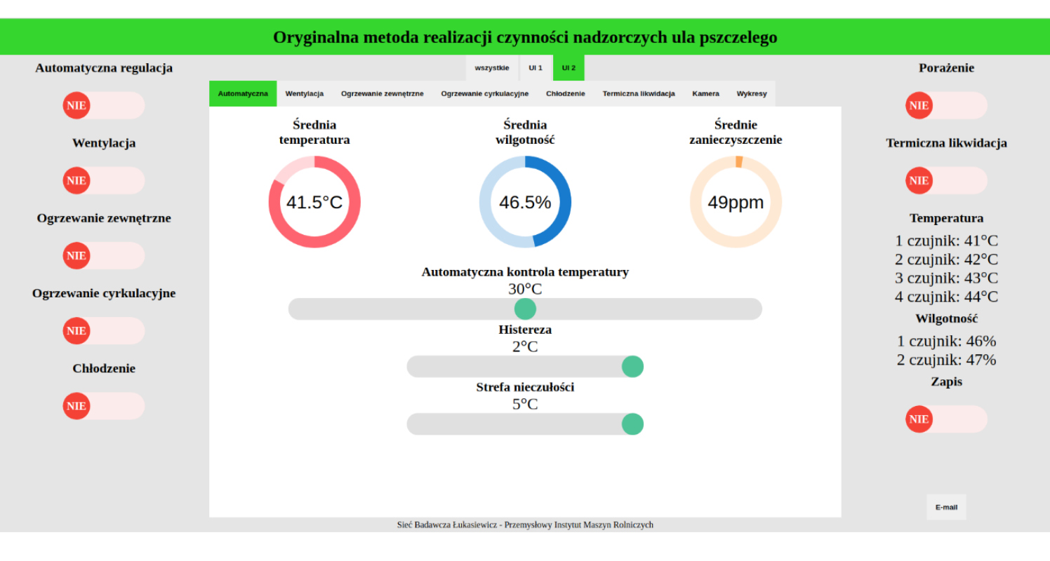 Budowa Systemu Nadzoru Ula Pszczelego — panel sterowania w aplikacji